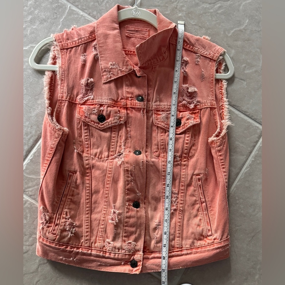 NWOT - RALPH LAUREN DISTRESSED JEAN VEST (CORAL) - SIZE: SMALL - Picture 8 of 11